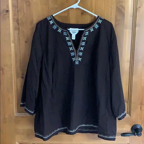 Talbots Tops - Brown embroidery tunic